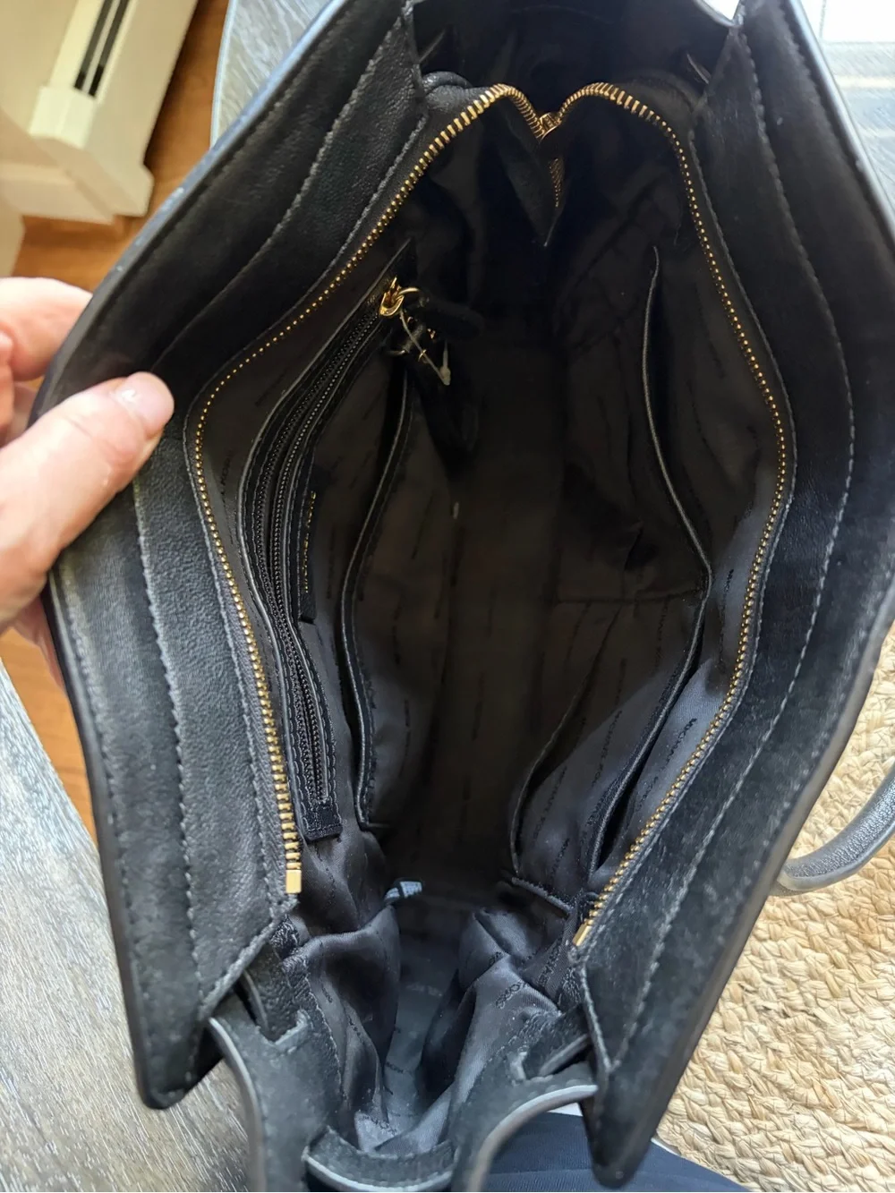 Michael Kors Black Leather Satchel with Gold Logo Lock